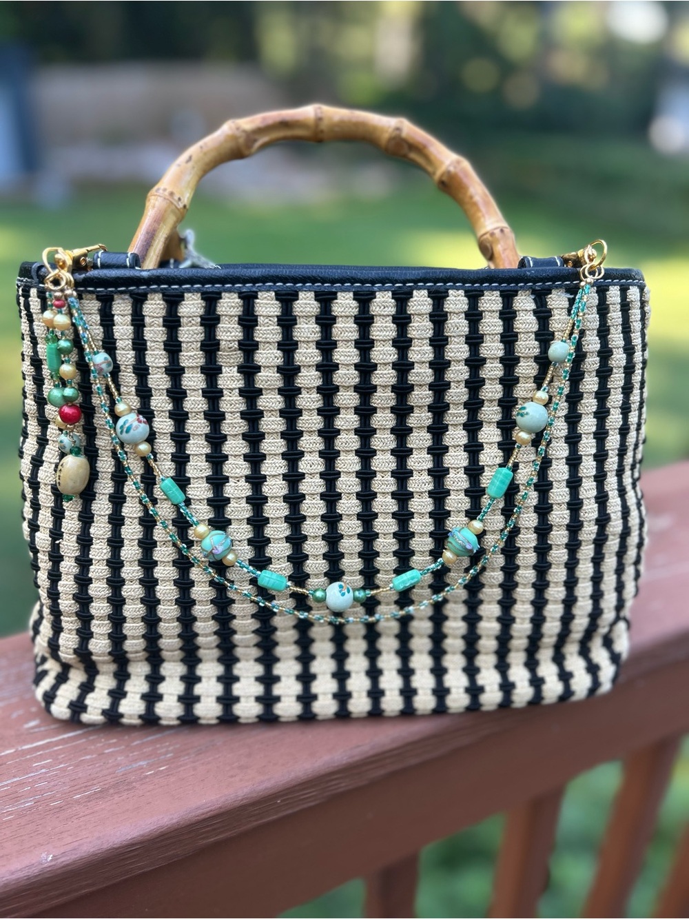Handmade Yellow and Green Beaded Bag Chain